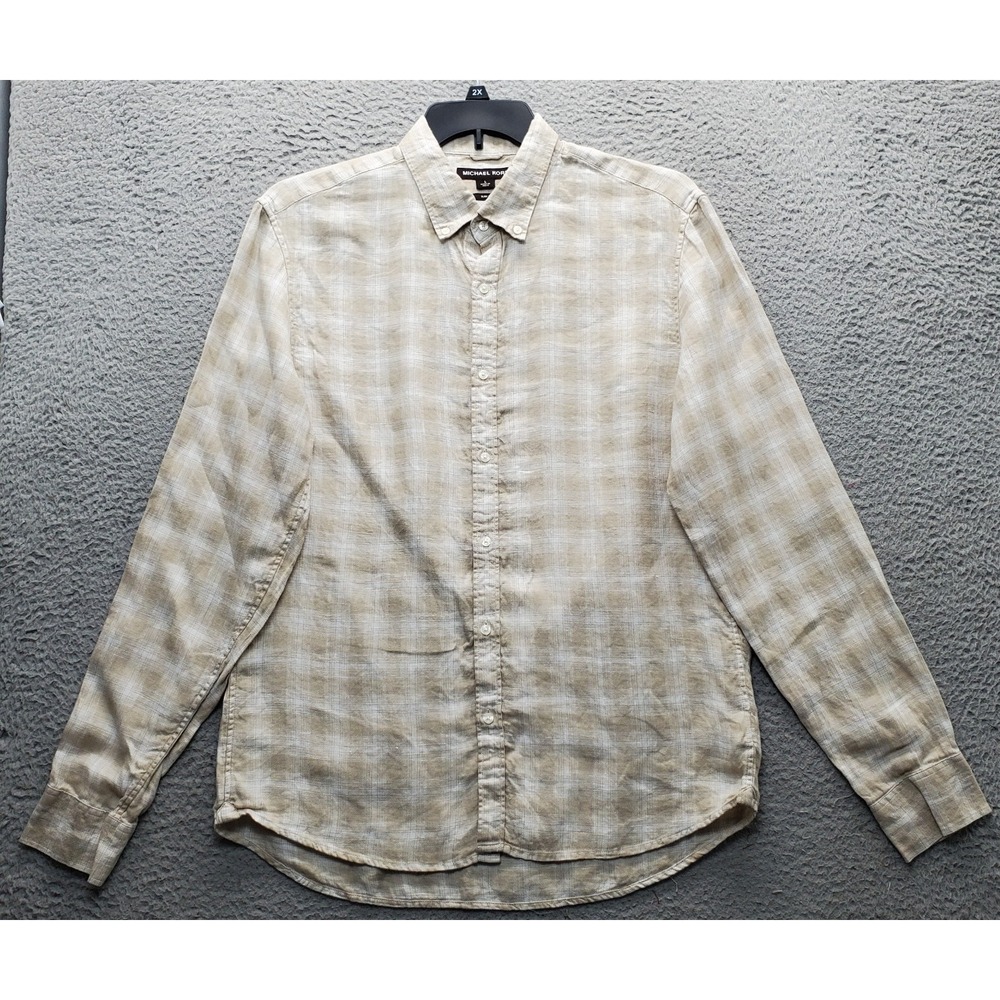 Michael Kors Casual Shirt Mens L Multi Plaid Long‎ Sleeve Slim Fit Button Down
